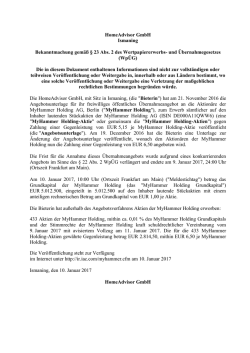 HomeAdvisor GmbH Ismaning Bekanntmachung gem&auml;&szlig; &sect; 23