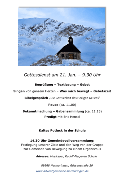 Gottesdienst am 21. Jan. &ndash; 9.30 Uhr