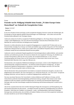 Festrede von Dr. Wolfgang Sch&auml;uble beim Festakt &bdquo;70 Jahre Europa