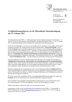 Veröffentlichungshinweis zur 68. Düsseldorfer Steuerfachtagung am