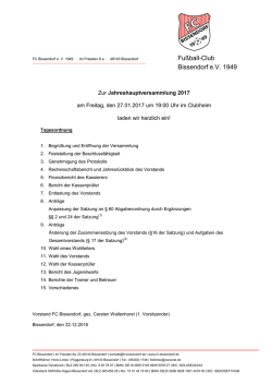 Einladung zur Jahreshauptversammlung 2017