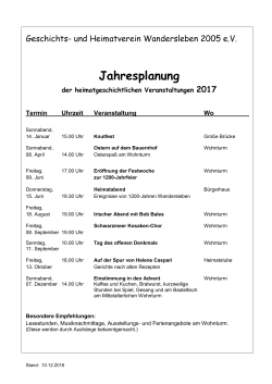 Jahresplanung 2017 - Geschichts- und Heimatverein Wandersleben