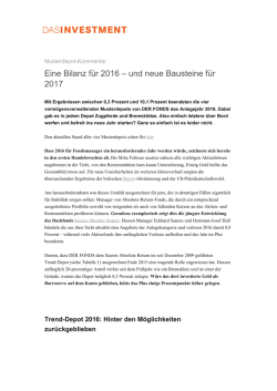 Eine Bilanz für 2016 – und neue Bausteine für 2017