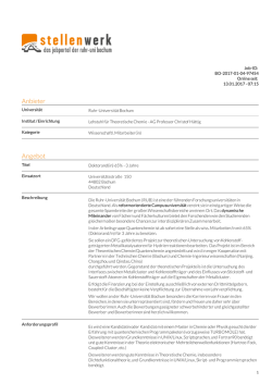 Doktorand(in) 65% - 3 Jahre