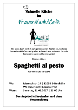 Flyer zur Schnellen Küche im FrauenNachtCafé im Januar 2017