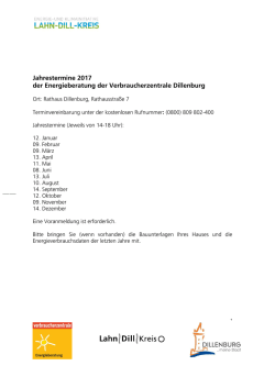 Jahrestermine 2017 der Energieberatung der Verbraucherzentrale