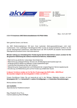 Wien, 13.01.2017/DT 3 S 4/17h Insolvenz AND Elektroinstallationen