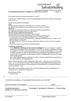 Hausaufgabenbetreuung 2. Halbjahr: 6. Februar bis 6. Juli 2017