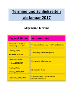 Die aktuellen Kindergarten-Termine ab 1. Januar 2017