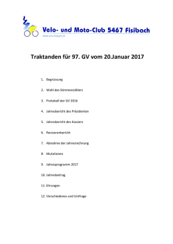 Traktanden für 97. GV vom 20.Januar 2017