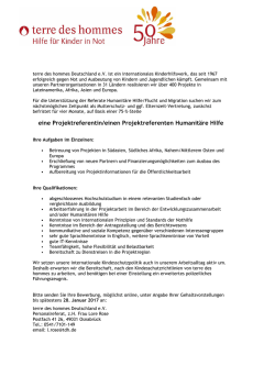eine Projektreferentin/einen Projektreferenten Humanit&auml;re Hilfe