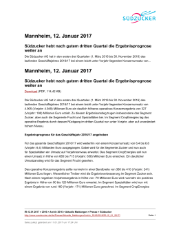 Mannheim, 12. Januar 2017 Mannheim, 12. Januar 2017
