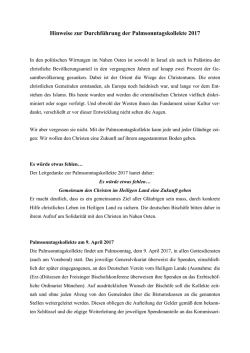 Hinweise zur Durchf&uuml;hrung der Palmsonntagskollekte 2017