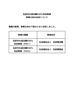 弘前市生涯活躍のまち形成事業 事業主体の決定について 募集の結果