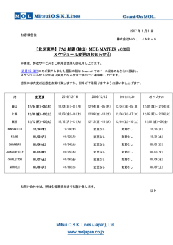 【北米東岸】PA2 航路(輸出) MOL MATRIX v.039E スケジュール変更の