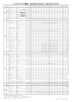 レストランのご案内 2016年12月25日～2017年1月7日
