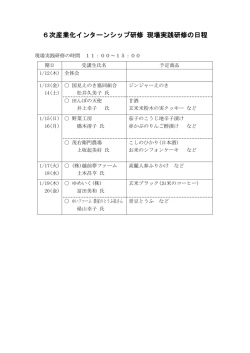 6次産業化インターンシップ研修 現場実践研修の日程