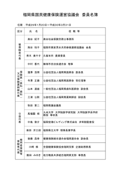 福岡県国民健康保険運営協議会 委員名簿（平成29年1月20日現在）