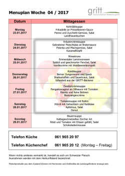 Menuplan Woche 04 / 2017