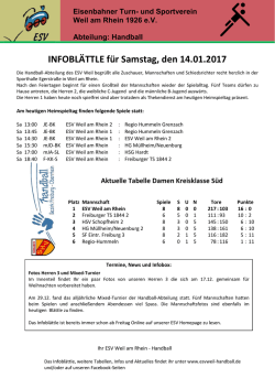 INFOBL&Auml;TTLE f&uuml;r Samstag, den 14.01.2017