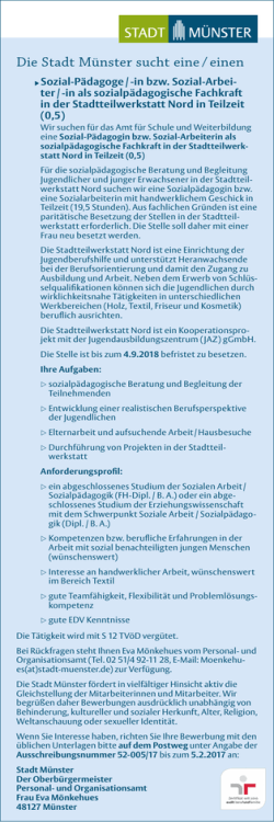 Die Stadt M&uuml;nster sucht eine / einen
