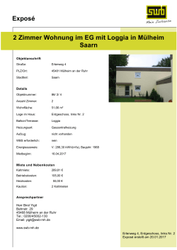 Exposé 2 Zimmer Wohnung im EG mit Loggia in Mülheim Saarn