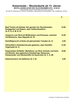 Kaiserstube – Wochenkarte ab 31