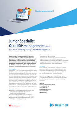 Junior Spezialist Qualitätsmanagement (m/w) - WiWi
