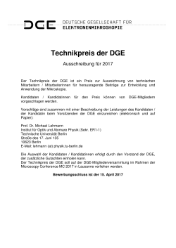 Ausschreibung Technikpreis 2017 der DGE
