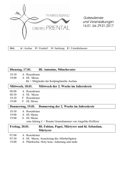 Gottesdienstordnung des Pfarrverbands vom 16.01.17 bis 29.01.17