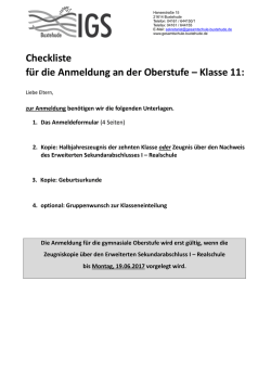 Checkliste für die Anmeldung an der Oberstufe – Klasse 11: