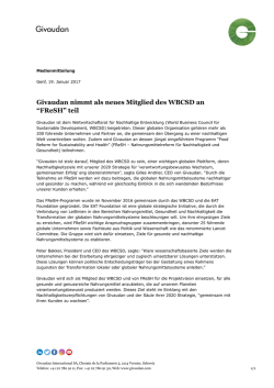 Givaudan nimmt als neues Mitglied des WBCSD an &ldquo;FReSH&rdquo; teil