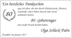 Ein herzliches Dankesch&ouml;n 80. Geburtstages Olga