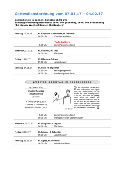 Gottesdienstordnung vom 07.01.17 &ndash; 04.02.17