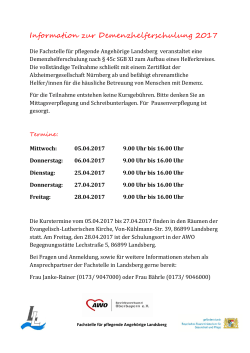 Information zur Demenzhelferschulung 2017