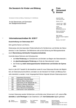Informationsschreiben Nr. 08/2017 Ausschreibung
