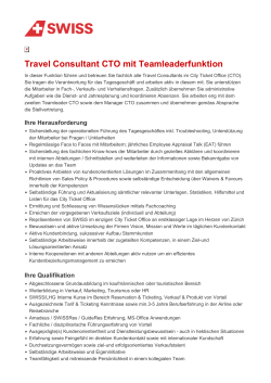 Stelle | Travel Consultant CTO mit Teamleaderfunktion