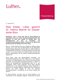 Real Estate: Luther gewinnt Dr. Helmut Miernik für Düssel