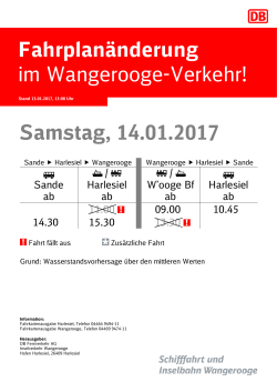 Samstag, 14.01.2017 Fahrplanänderung im Wangerooge