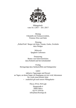 Mittagstisch vom 16.1.2017 – 20.1.2017