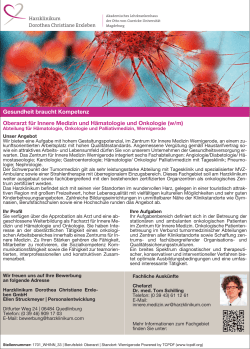 Oberarzt für Innere Medizin und Hämatologie und Onkologie (w/m