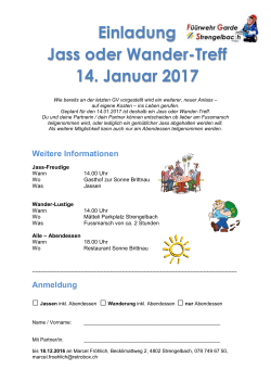 Einladung Jass oder Wander-Treff 14. Januar 2017