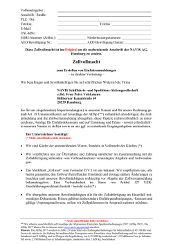 Import Zollvollmacht NAVIS Hamburg