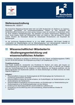 Wissenschaftliche/r Mitarbeiter/in - Hochschule Magdeburg