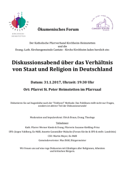 Diskussionsabend &uuml;ber das Verh&auml;ltnis von Staat und Religion in