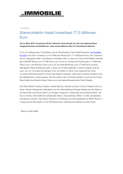 Stararchitektin Hadid hinterlässt 77,5 Millionen Euro