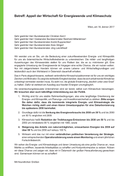 Betreff: Appell der Wirtschaft f&uuml;r Energiewende und