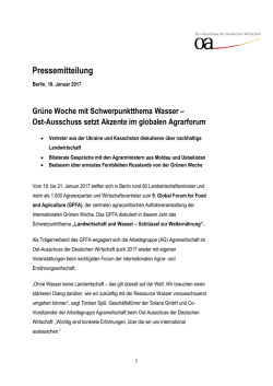 Gr&uuml;ne Woche mit Schwerpunktthema Wasser &ndash; Ost