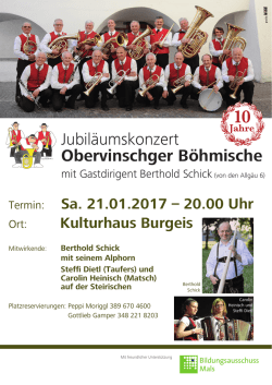 Jubil&auml;umskonzert Obervinschger B&ouml;hmische mit Gastdirigent