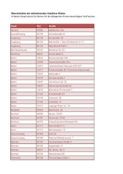 Übersichtsliste der teilnehmenden Vodafone Filialen Stadt PLZ